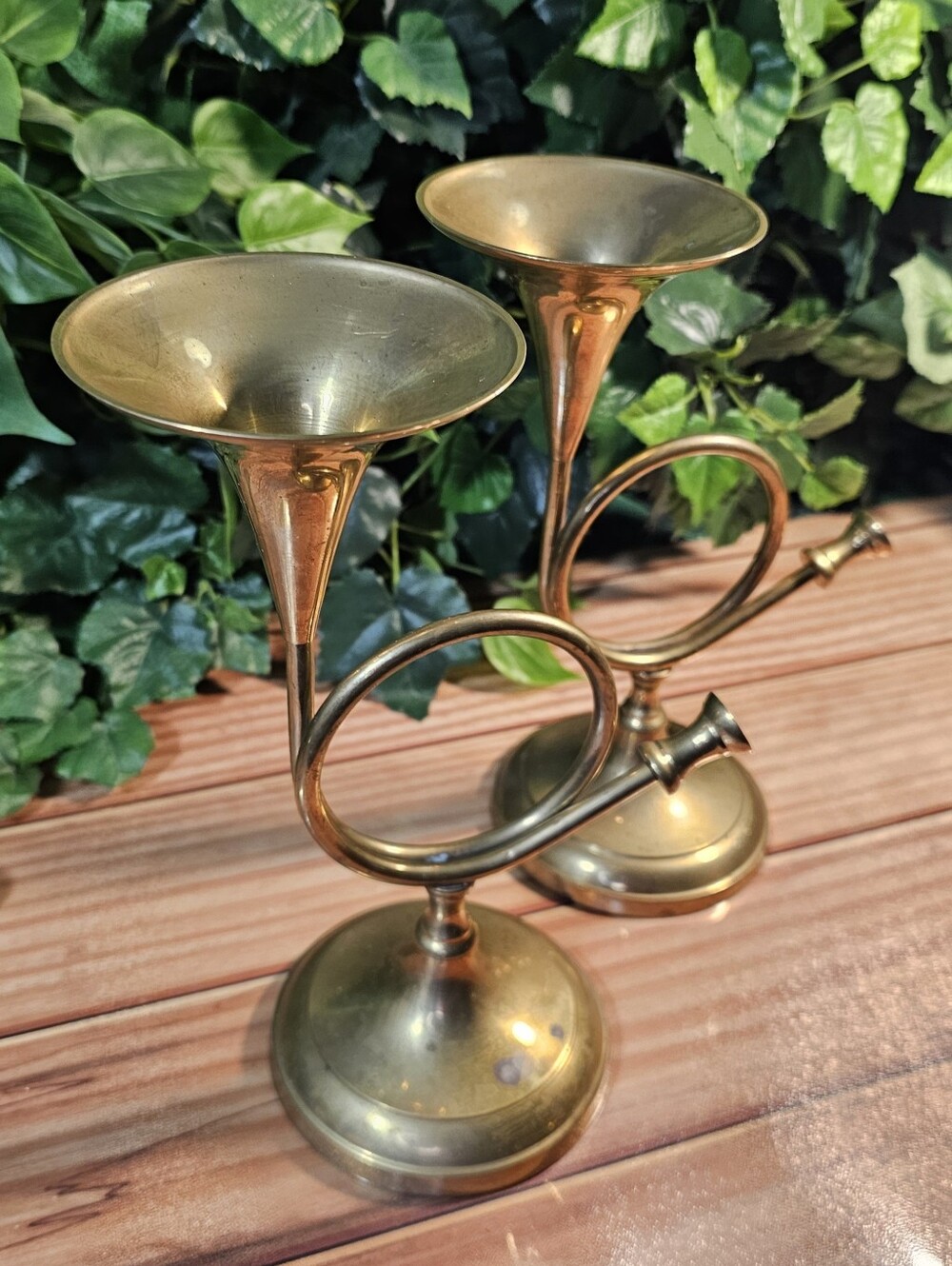 Brass Horn Candlestick Holders Set Of Two